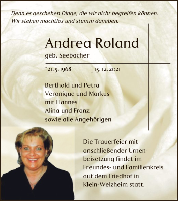 Traueranzeige von Andrea Roland von OF