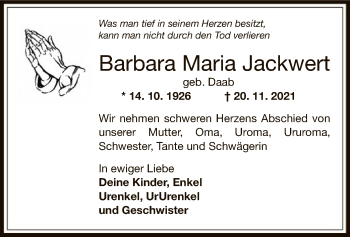 Traueranzeige von Barbara Maria Jackwert von OF