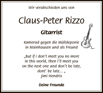 Traueranzeige von Claus-Peter Rizzo von OF