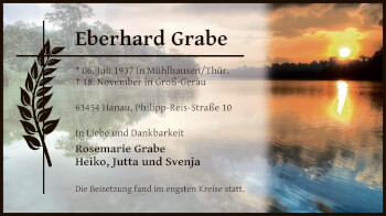 Traueranzeige von Eberhard Grabe von OF