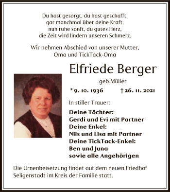 Traueranzeige von Elfriede Berger von OF