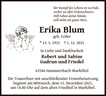 Traueranzeige von Erika Blum von OF