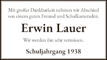 Traueranzeige von Erwin Lauer von OF