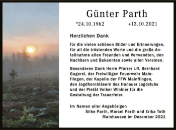 Traueranzeige von Günter Parth von OF