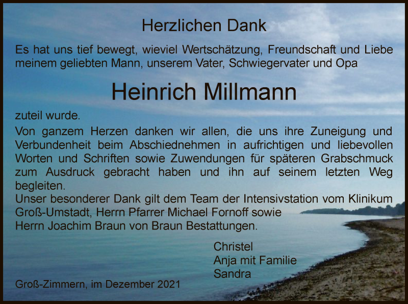  Traueranzeige für Heinrich Millmann vom 18.12.2021 aus OF