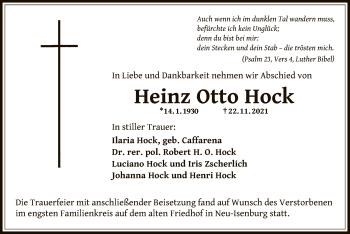 Traueranzeige von Heinz Otto Hock von OF
