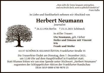 Traueranzeige von Herbert Neumann von OF