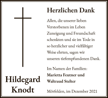 Traueranzeige von Hildegard Knodt von OF