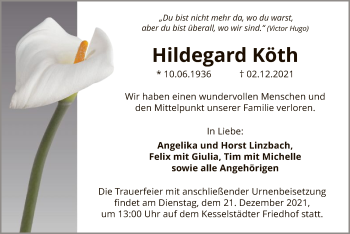 Traueranzeige von Hildegard Köth von OF