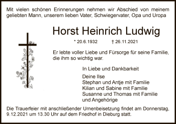Traueranzeige von Horst Heinrich Ludwig von OF