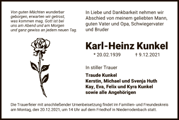 Traueranzeige von Karl-Heinz Kunkel von OF