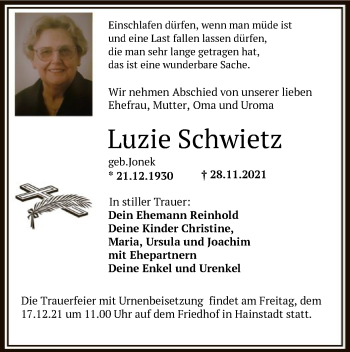 Traueranzeige von Luzie Schwietz von OF