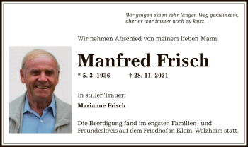 Traueranzeige von Manfred Frisch von OF