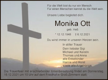 Traueranzeige von Monika Ott von OF