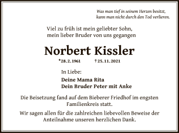 Traueranzeige von Norbert Kissler von OF