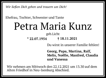 Traueranzeige von Petra Maria Kunz von OF