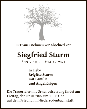 Traueranzeige von Siegfried Sturm von OF