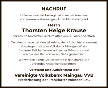 Traueranzeige von Thorsten Helge Krause von OF