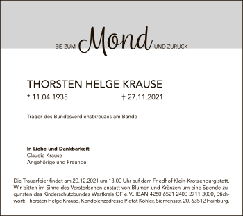 Traueranzeige von Thorsten Helge Krause von OF