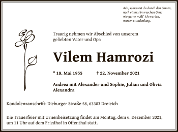 Traueranzeige von Vilem Hamrozi von OF