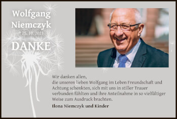 Traueranzeige von Wolfgang Niemczyk von OF