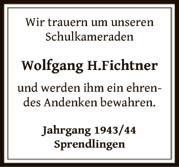 Traueranzeige von Wolfgang H.  Fichtner von OF