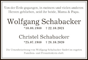 Traueranzeige von Wolfgang und Christel Schabacker von OF