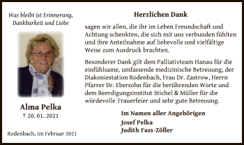 Traueranzeige von Alma Pelka von OF