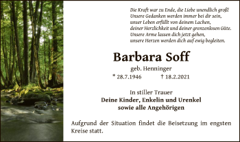 Traueranzeige von Barbara Soff von OF