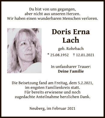 Traueranzeige von Doris Erna Lach von OF