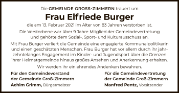 Traueranzeige von Elfriede Burger von OF