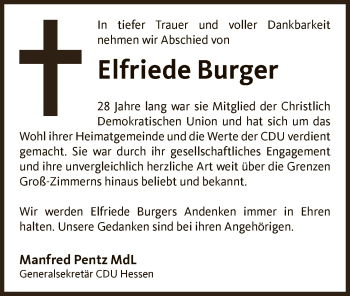 Traueranzeige von Elfriede Burger von OF