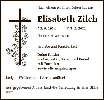 Traueranzeige von Elisabeth Zilch von OF