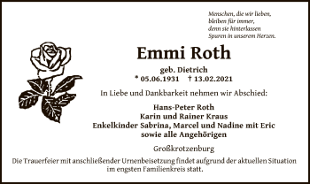 Traueranzeige von Emmi Roth von OF