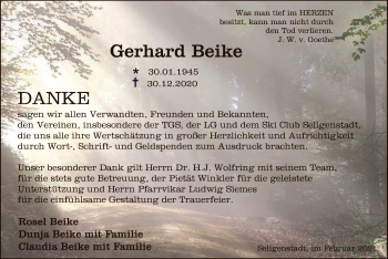 Traueranzeige von Gerhard Beike von OF