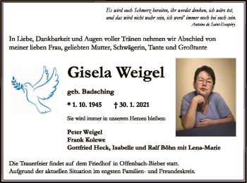 Traueranzeige von Gisela Weigel von OF