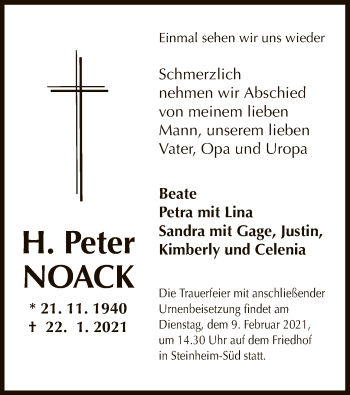 Traueranzeige von H. Peter Noack von OF