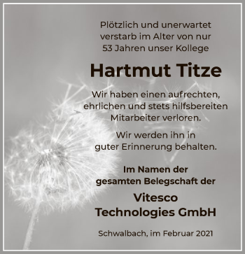 Traueranzeige von Hartmut Titze von OF