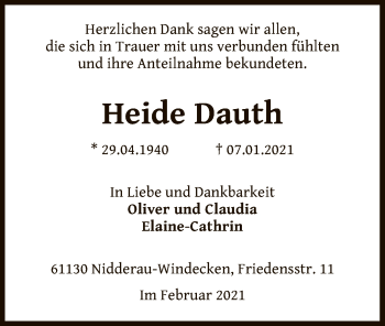 Traueranzeige von Heide Dauth von OF