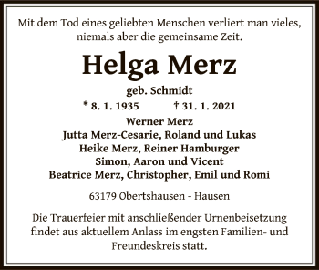 Traueranzeige von Helga Merz von OF