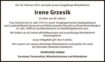 Traueranzeige von Irene Grzesik von OF