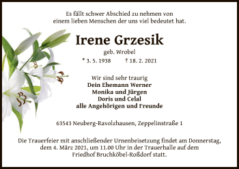 Traueranzeige von Irene Grzesik von OF