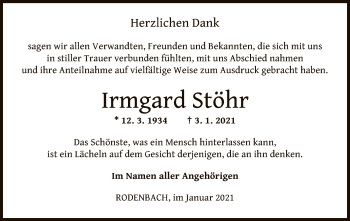 Traueranzeige von Irmgard Stöhr von OF