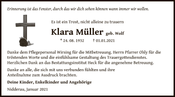 Traueranzeige von Klara Müller von OF