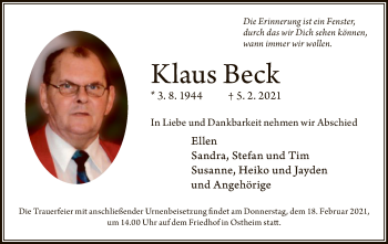 Traueranzeige von Klaus Beck von OF