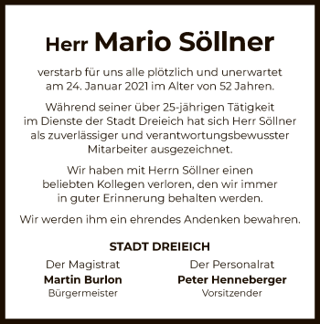 Traueranzeige von Mario Söllner von OF