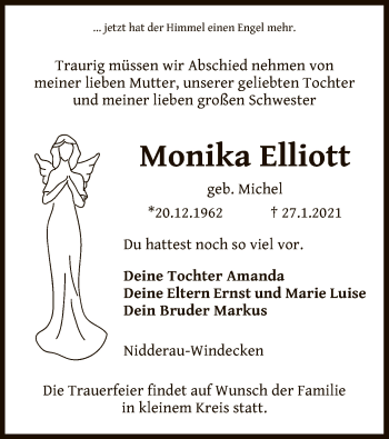 Traueranzeige von Monika Elliott von OF