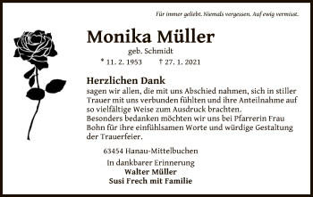 Traueranzeige von Monika Müller von OF