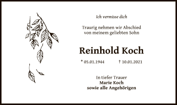 Traueranzeige von Reinhold Koch von OF