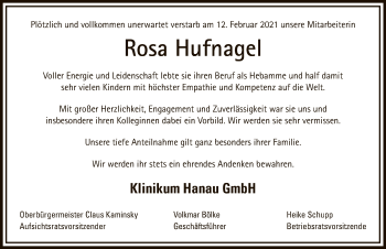 Traueranzeige von Rosa Hufnagel von OF